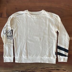 Nununu cream & black crew neck sweatshirt skull embroidered sporty stripe 10/11